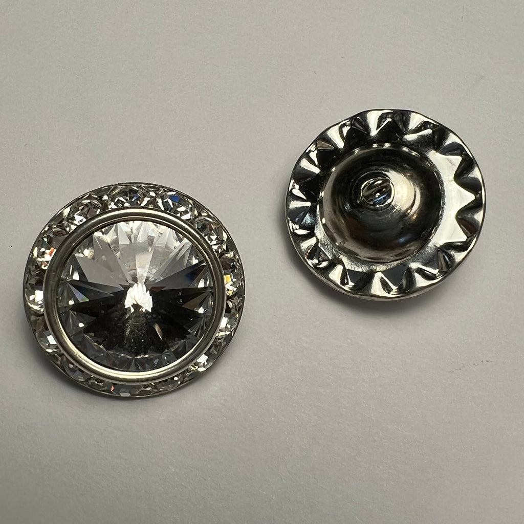 7104C - Silver and Black Diamond Rondelle Rhinestone Button, 7/8
