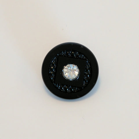 7104C - Silver and Black Diamond Rondelle Rhinestone Button, 7/8